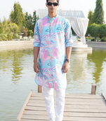 men's printed cotton kurta  with elastic payjama set- digha collection
