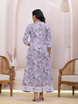  purple resham embroidery cotton a-liine dress 3