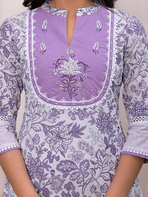  purple resham embroidery cotton a-liine dress 4