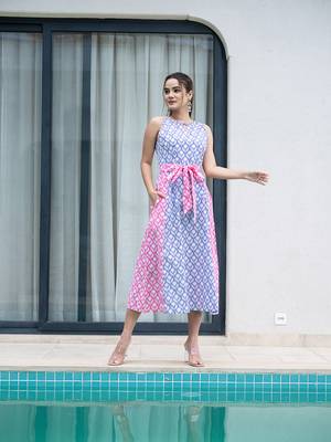  purple and pink pure cotton colour blocking dress 1