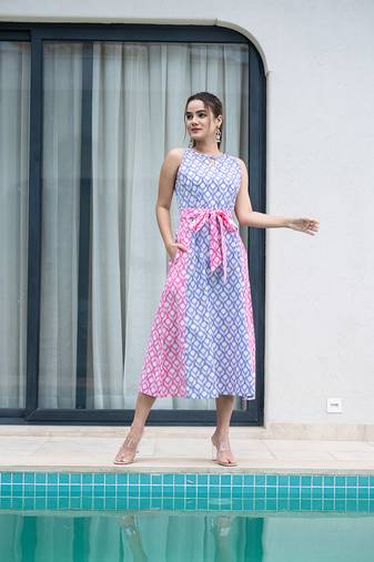  purple and pink pure cotton colour blocking dress