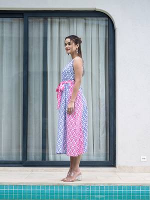  purple and pink pure cotton colour blocking dress 2