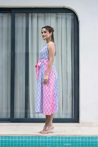  purple and pink pure cotton colour blocking dress