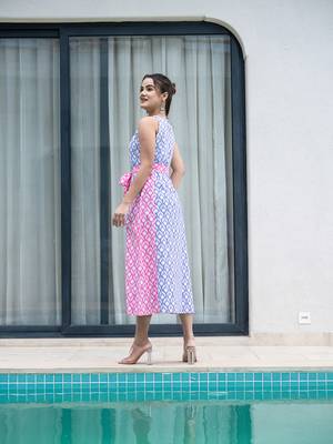  purple and pink pure cotton colour blocking dress 3