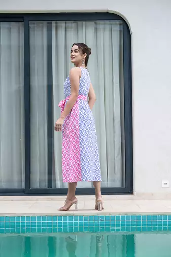  purple and pink pure cotton colour blocking dress