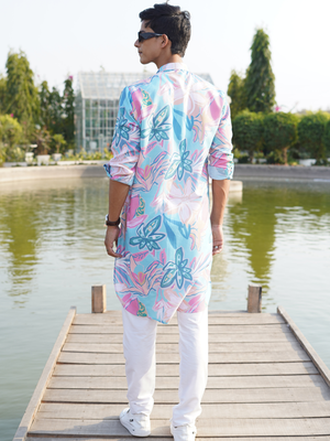 men's printed cotton kurta  with elastic payjama set- digha collection 2