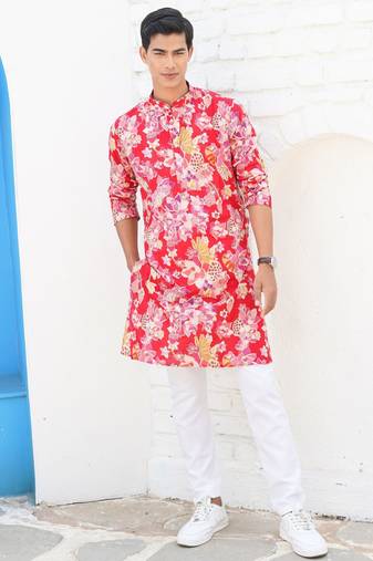 Shiwam ethnix men's printed cotton kurta  with elastic payjama set- meerut collection