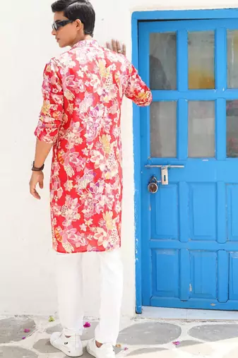men's printed cotton kurta  with elastic payjama set- meerut collection