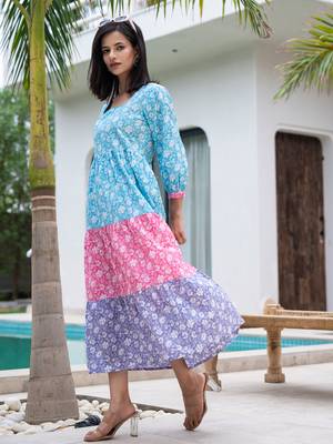  cotton colour blocking tiered dress 1