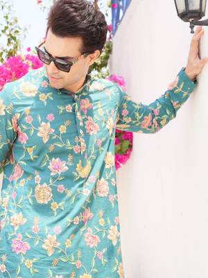 men's printed cotton kurta  with elastic payjama set- meerut collection 1
