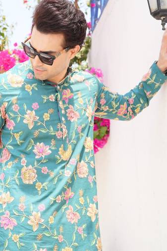 Shiwam ethnix men's printed cotton kurta  with elastic payjama set- meerut collection