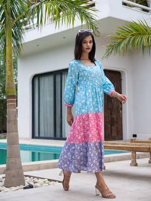  cotton colour blocking tiered dress 2