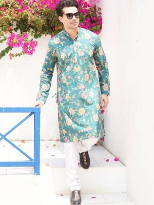 men's printed cotton kurta  with elastic payjama set- meerut collection 2