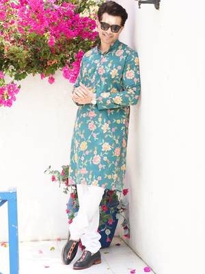 men's printed cotton kurta  with elastic payjama set- meerut collection 3