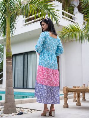  cotton colour blocking tiered dress 3