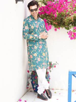 men's printed cotton kurta  with elastic payjama set- meerut collection 4