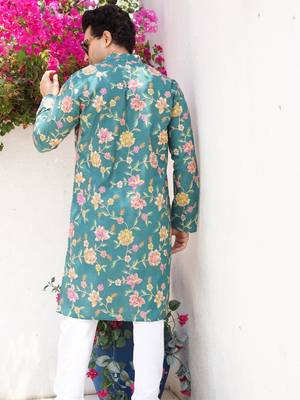 men's printed cotton kurta  with elastic payjama set- meerut collection 5