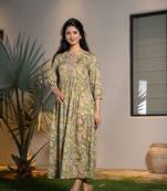  green pure cotton sequins work,dori embroidery and gathers dress