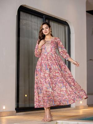  pink pure cotton sequins work,dori embroidery and gathers dress 1