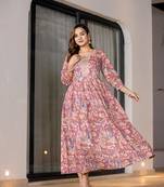  pink pure cotton sequins work,dori embroidery and gathers dress