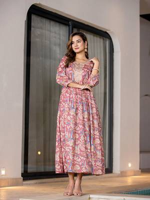 pink pure cotton sequins work,dori embroidery and gathers dress 2