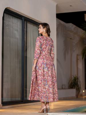  pink pure cotton sequins work,dori embroidery and gathers dress 3