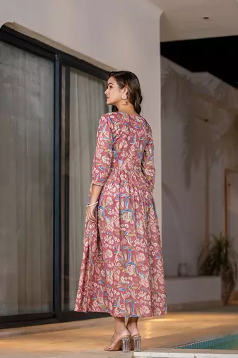  pink pure cotton sequins work,dori embroidery and gathers dress