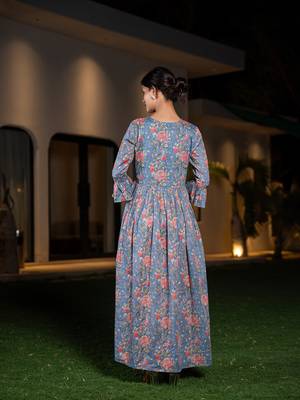  blue pure cotton beads and stones gathers angrakha dress 3