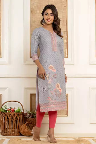  green cotton a-line kurta with digital print