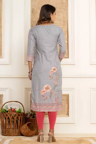 green cotton a-line kurta with digital print
