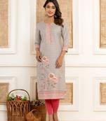  grey cotton a-line kurta with digital print