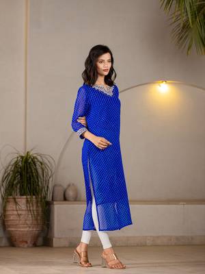  blue georgette lehriya kurta with cotton lining and embroidery 2