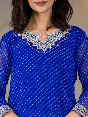 blue georgette lehriya kurta with cotton lining and embroidery 4