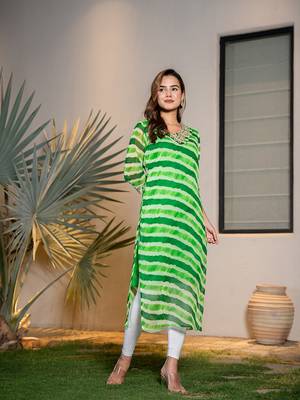  green georgette lehriya kurta with cotton lining and embroidery 2