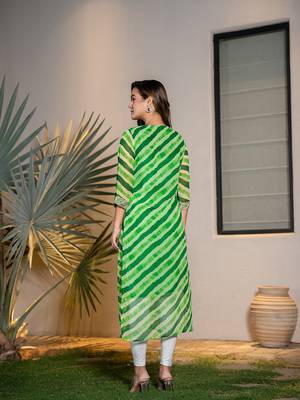  green georgette lehriya kurta with cotton lining and embroidery 3