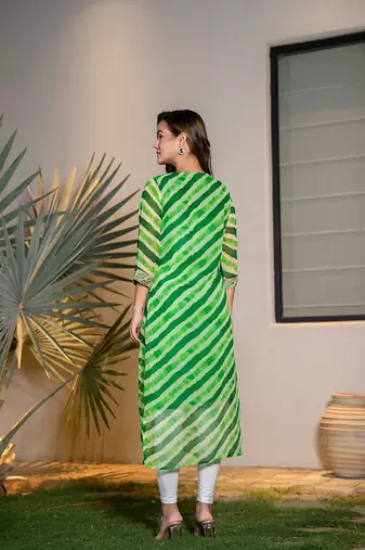  green georgette lehriya kurta with cotton lining and embroidery