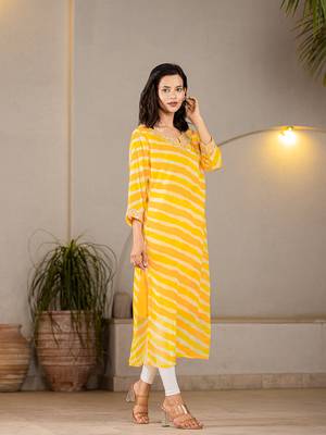  yellow georgette lehriya kurta with cotton lining and embroidery 1
