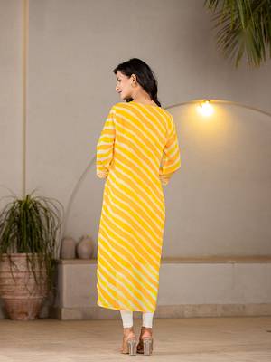  yellow georgette lehriya kurta with cotton lining and embroidery 3