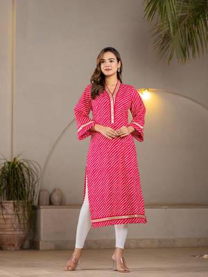  cotton hot pink leheriya kurta 1