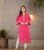  cotton hot pink leheriya kurta