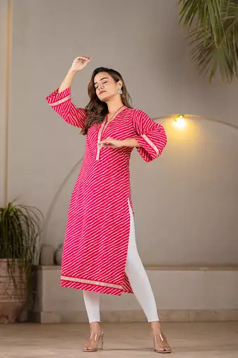  cotton hot pink leheriya kurta