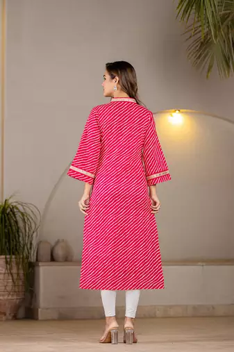  cotton hot pink leheriya kurta