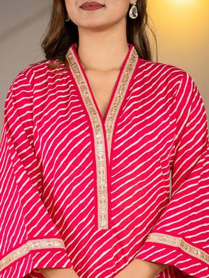  cotton hot pink leheriya kurta 4