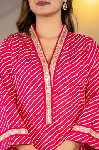  cotton hot pink leheriya kurta