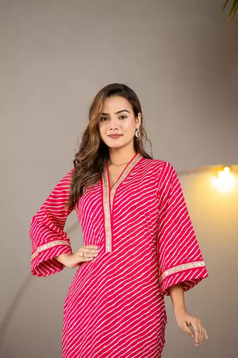  cotton hot pink leheriya kurta