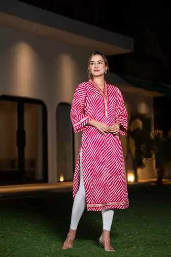  cotton pink leheriya kurta