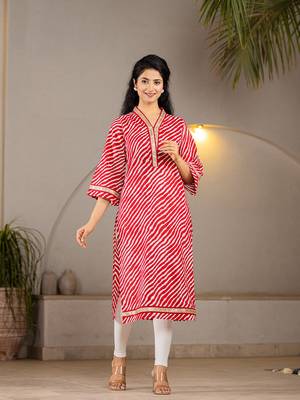  cotton red leheriya kurta 1