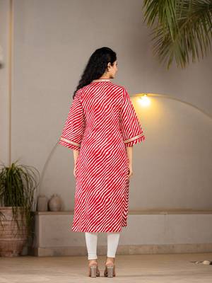  cotton red leheriya kurta 3