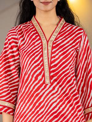  cotton red leheriya kurta 4