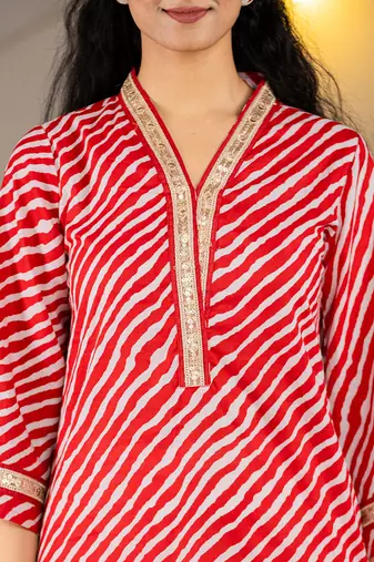  cotton red leheriya kurta